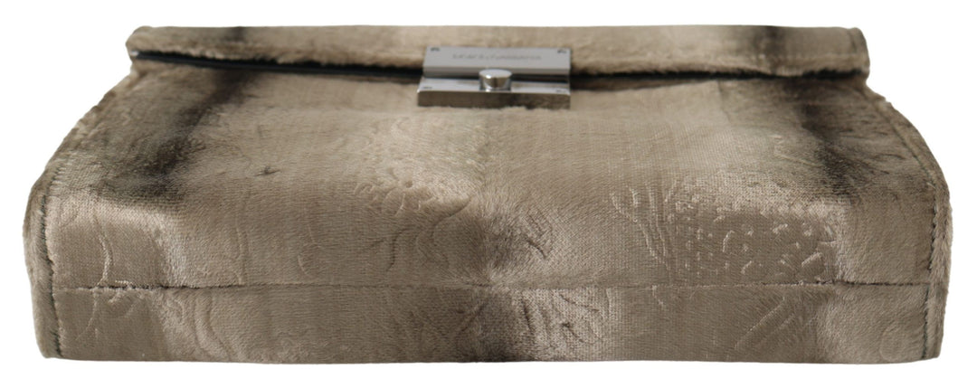 Dolce & Gabbana - Dolce & Gabbana Beige Velvet Croco - Print Leather Briefcase Clutch - VAS9860 - Ask Me Wear