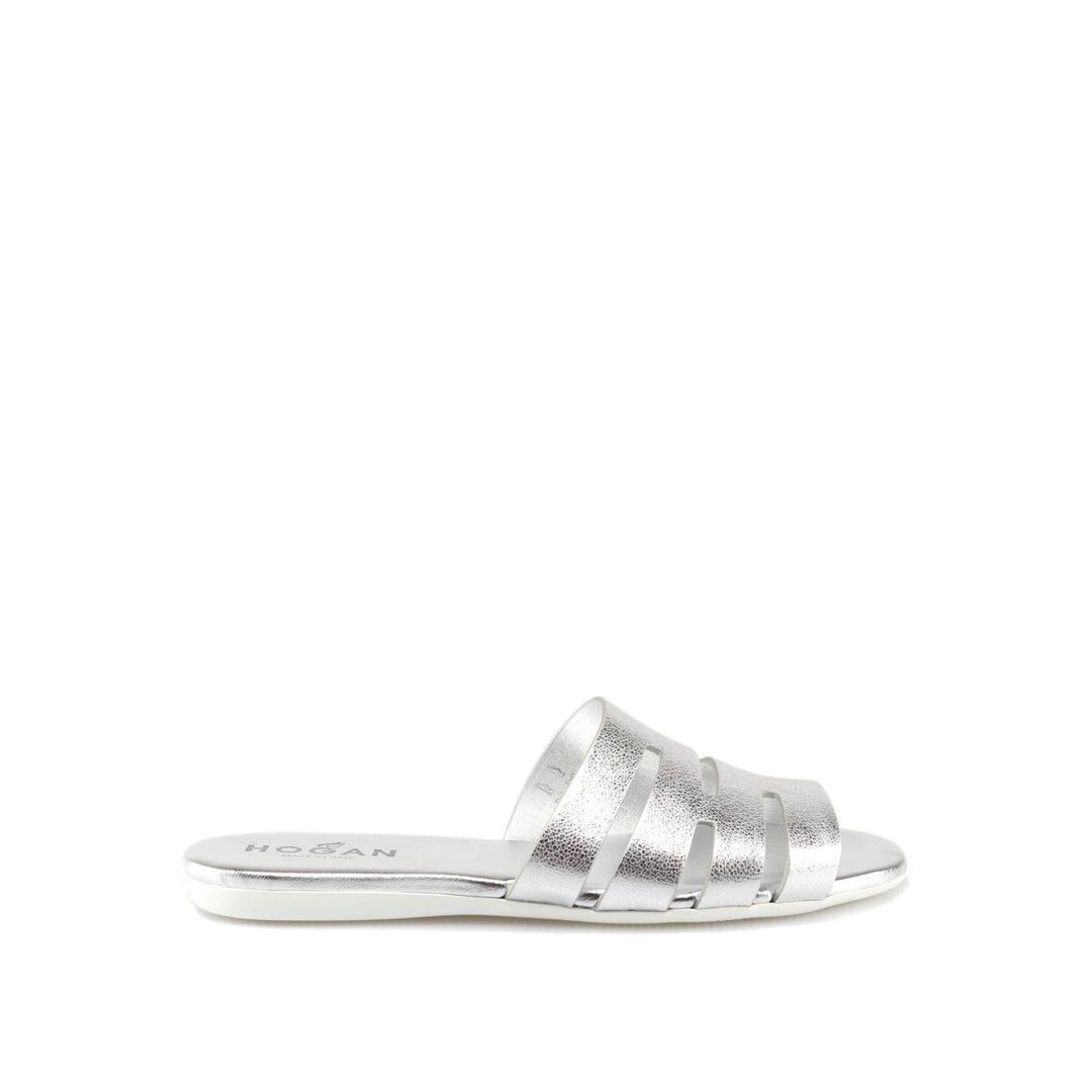 Hogan Valencia Ciabatta Sandals in Silver