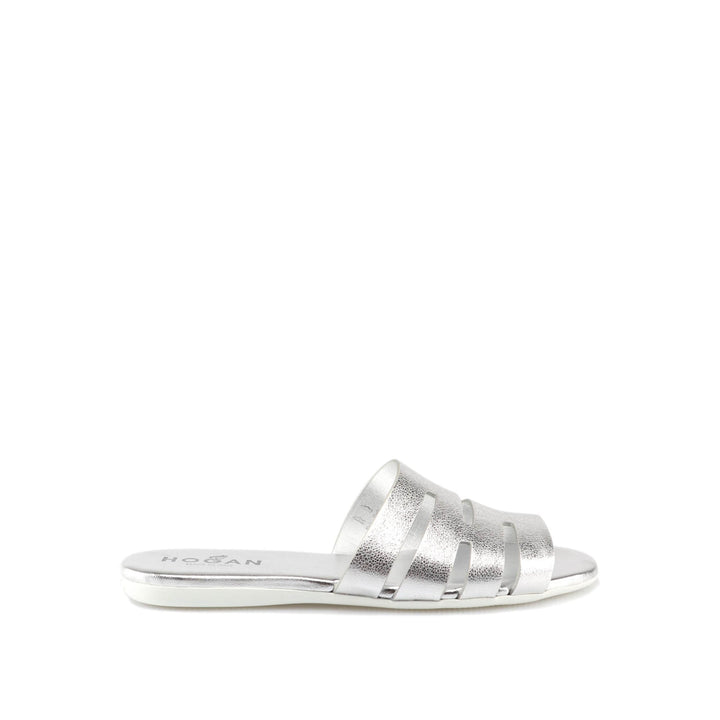 Hogan Valencia Ciabatta Sandals in Silver