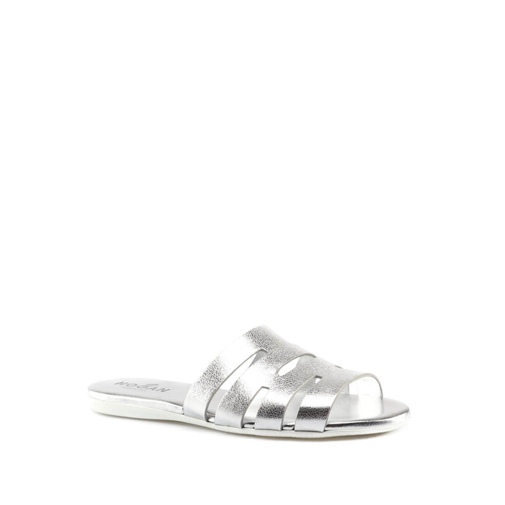 Hogan Valencia Ciabatta Sandals in Silver