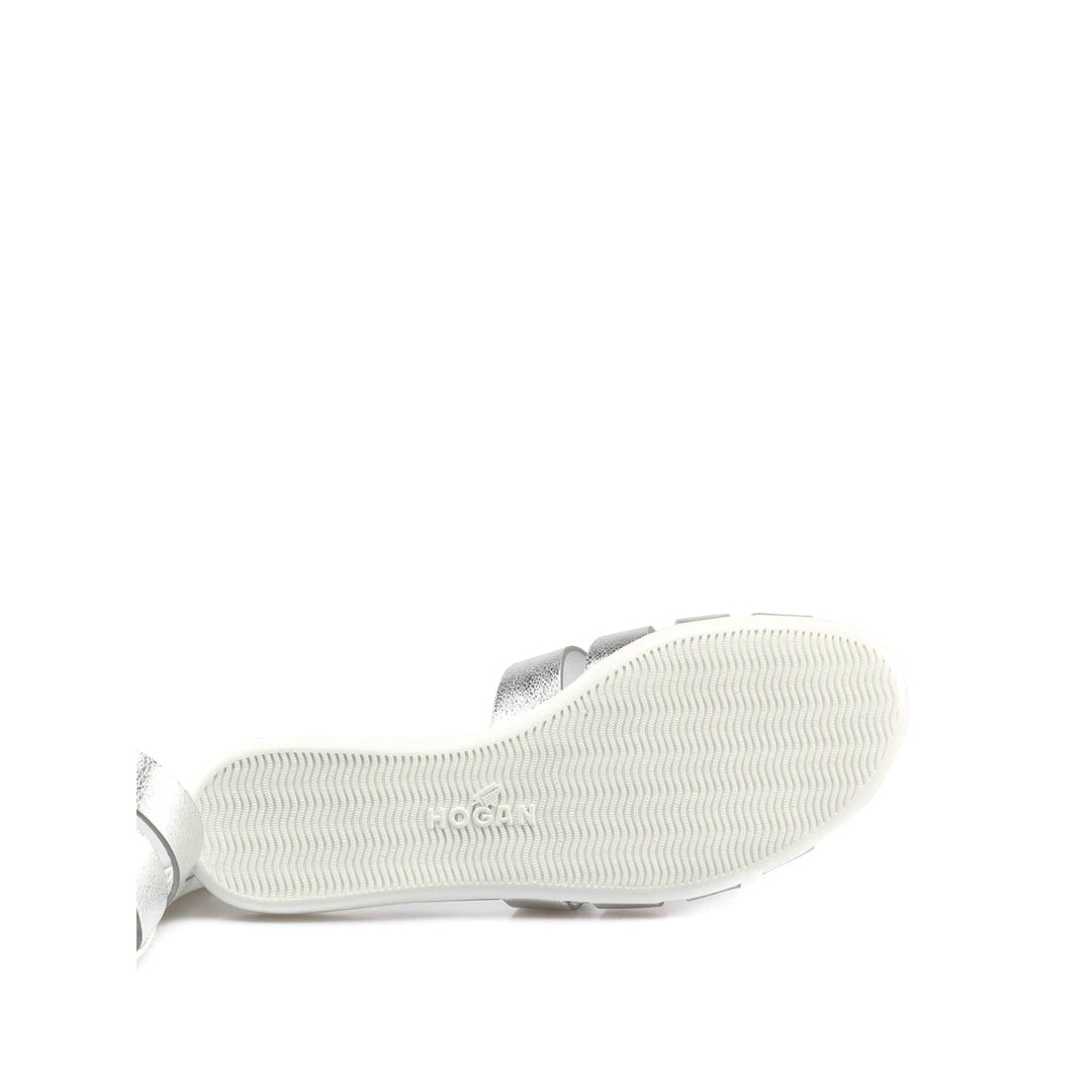 Hogan Valencia Ciabatta Sandals in Silver