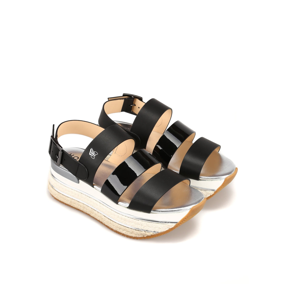 Hogan H432 Leather Wedge Sandals