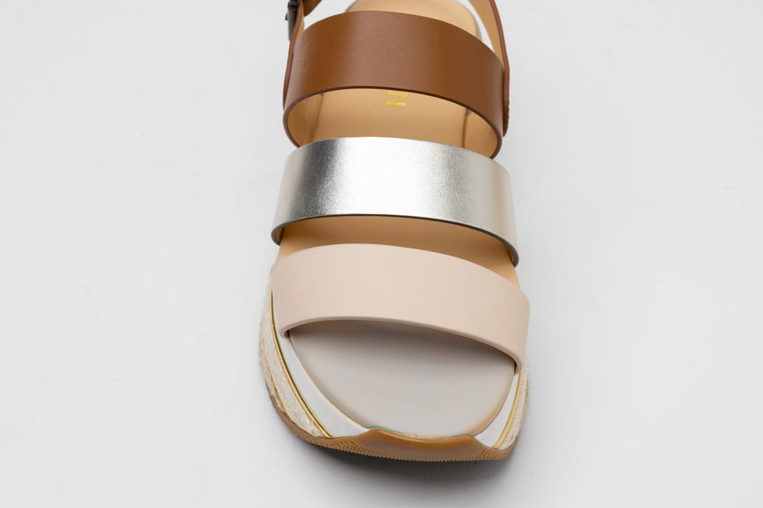 Hogan H432 Leather Wedge Sandals in Brown/Silver