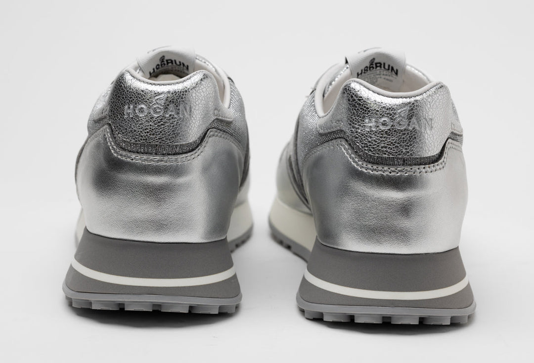 Hogan H383 Leather Sneakers in White/Silver