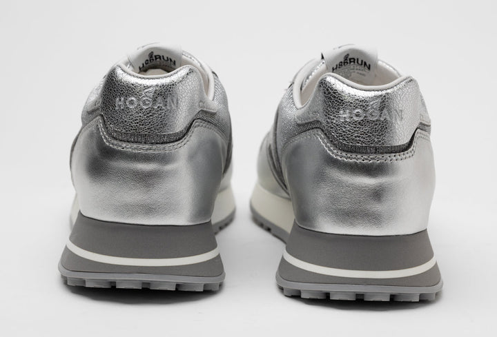 Hogan H383 Leather Sneakers in White/Silver