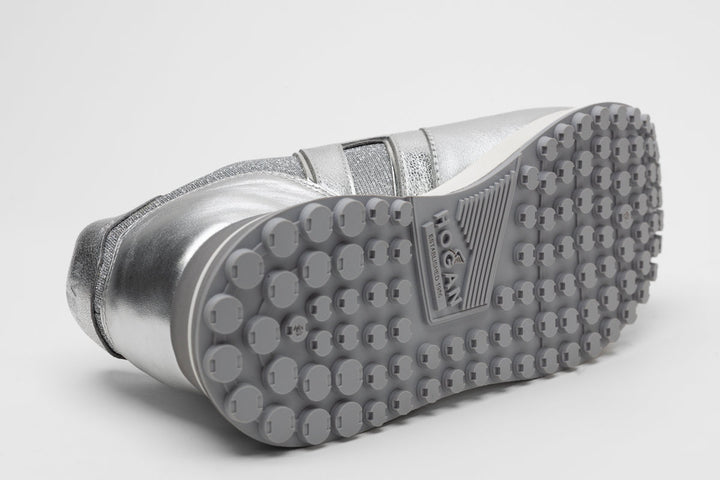 Hogan H383 Leather Sneakers in White/Silver