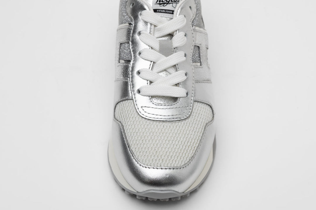 Hogan H383 Leather Sneakers in White/Silver
