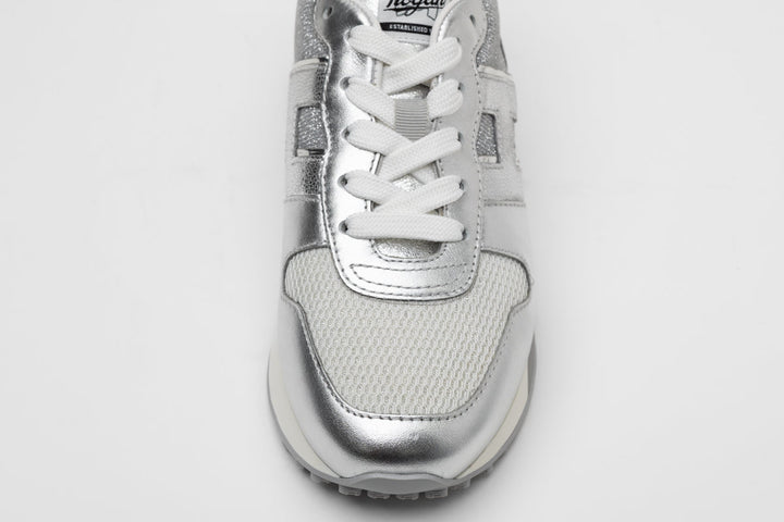 Hogan H383 Leather Sneakers in White/Silver