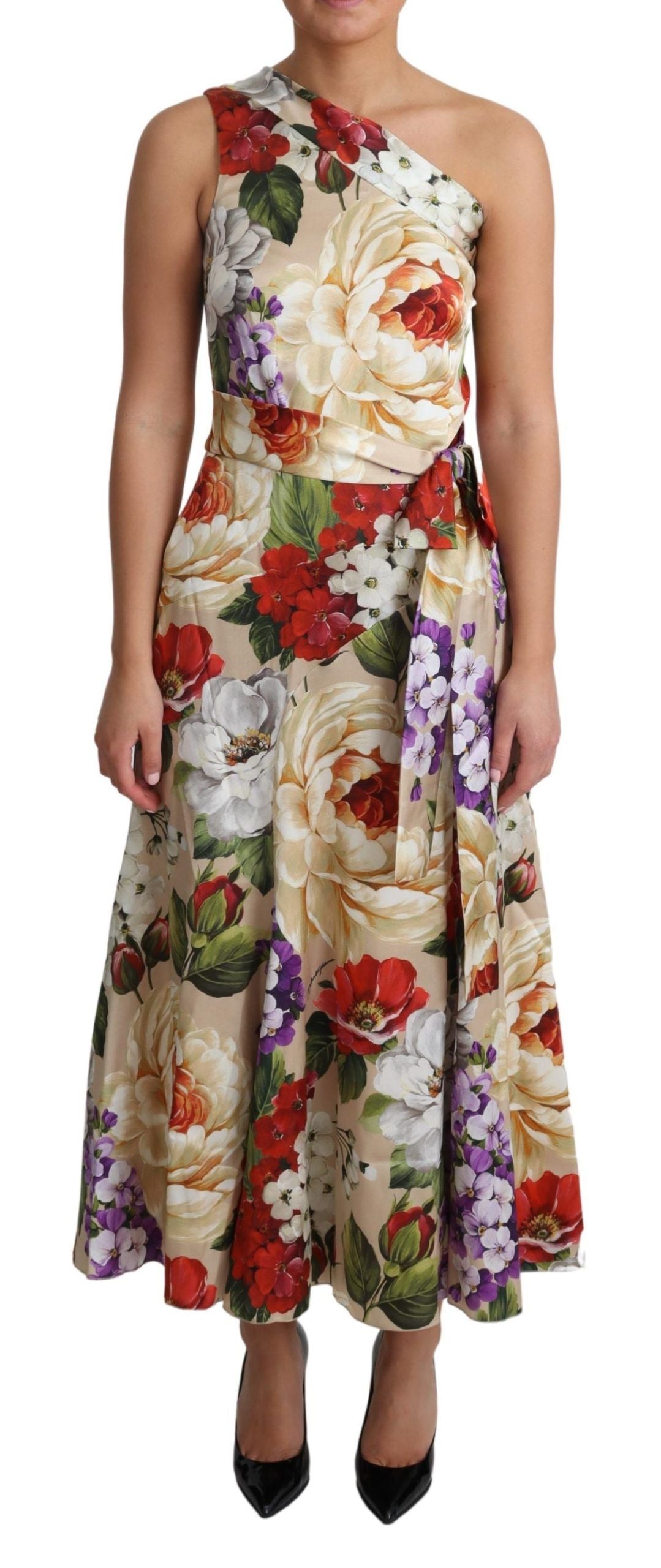 Dolce & Gabbana Print Silk Stretch One Shoulder Floral Dress