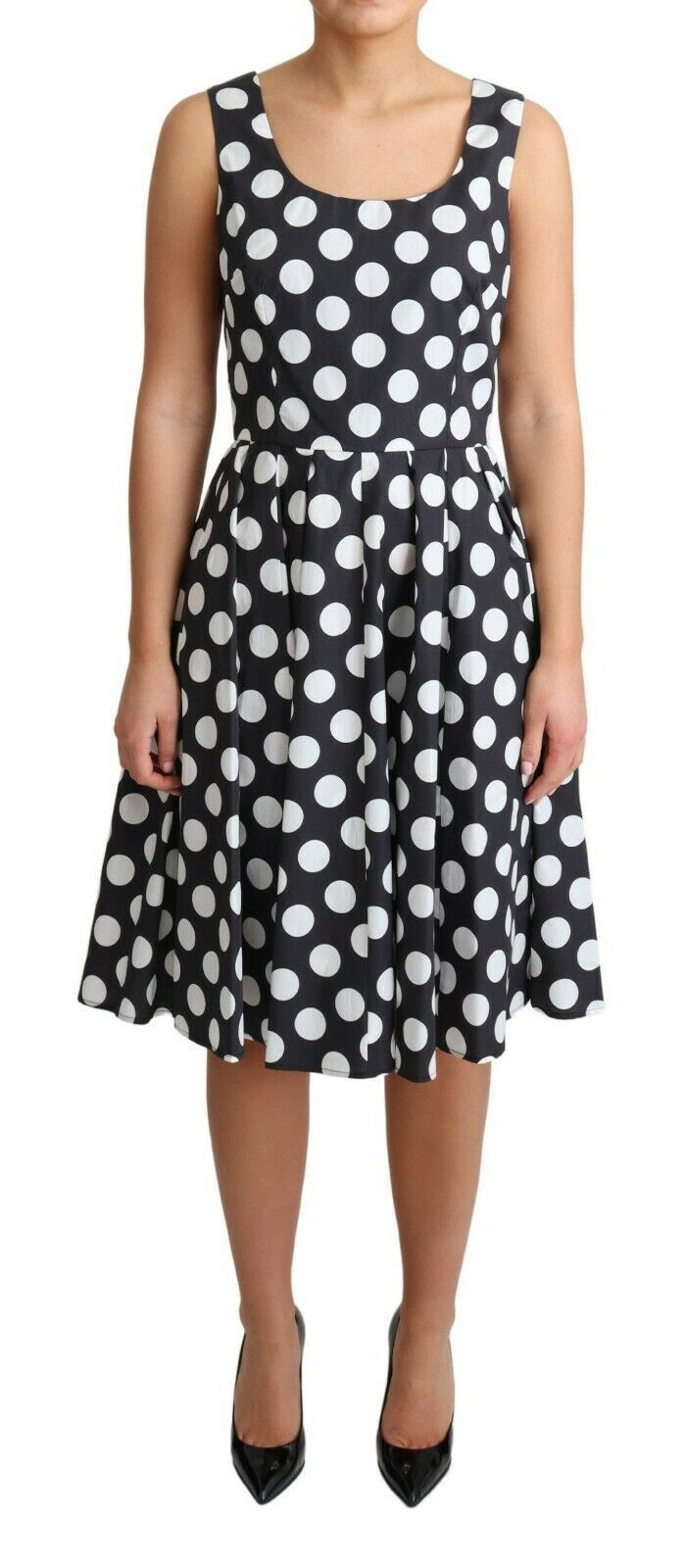 dolce and gabbana black polka dot dress Dolce & Gabbana Black White Polka Dot Silk Sheath Midi Dress