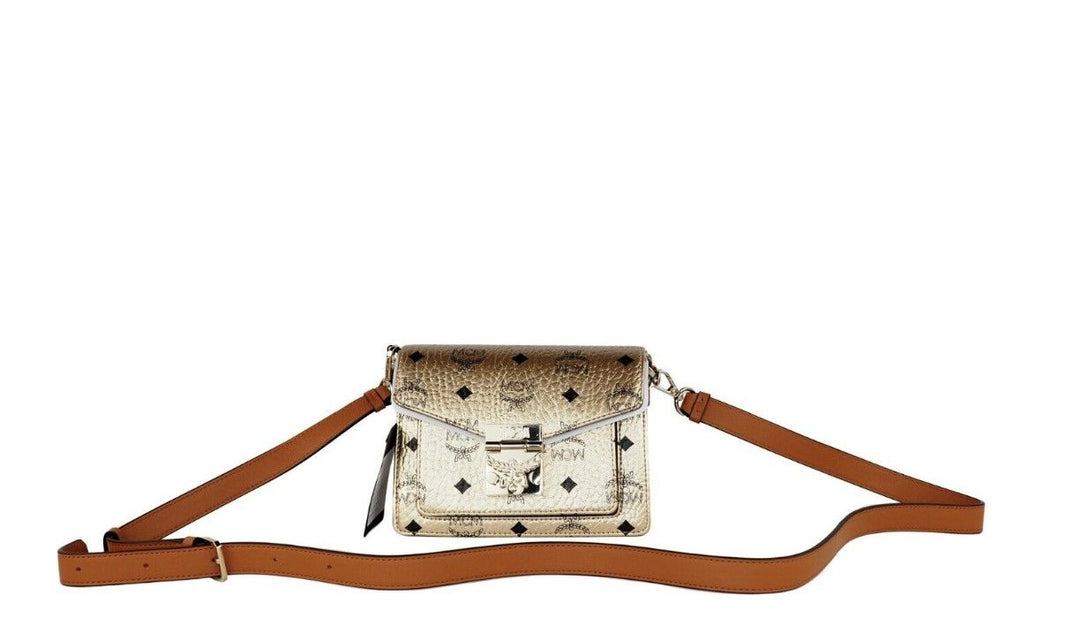 MCM - MCM Signature Berlin Gold Diamond Logo Leather Mini Flap Lock Crossbody Handbag - 70386 - Ask Me Wear