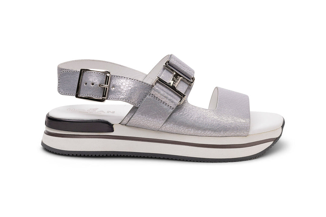 Hogan H257 Leather Sandals in Silver