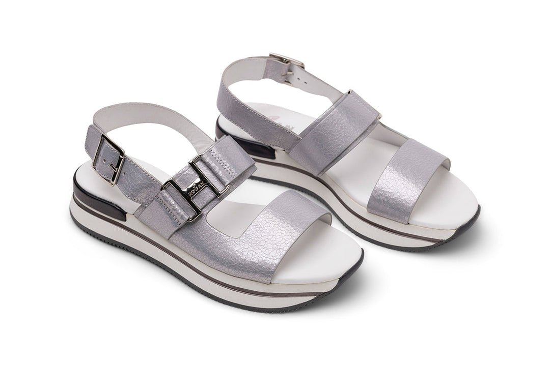 Hogan H257 Leather Sandals in Silver