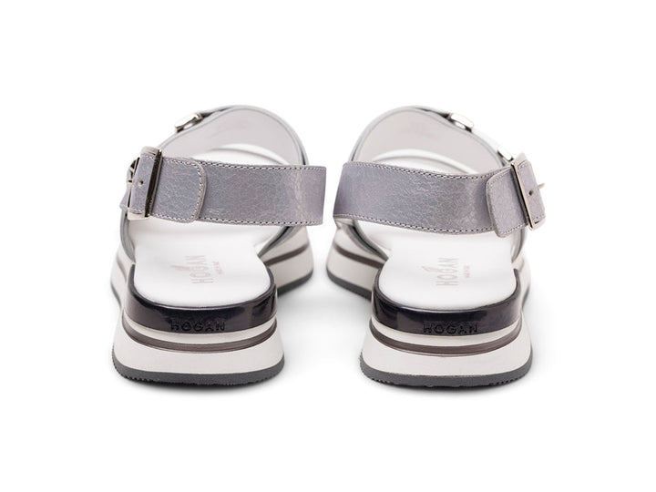 Hogan H257 Leather Sandals in Silver