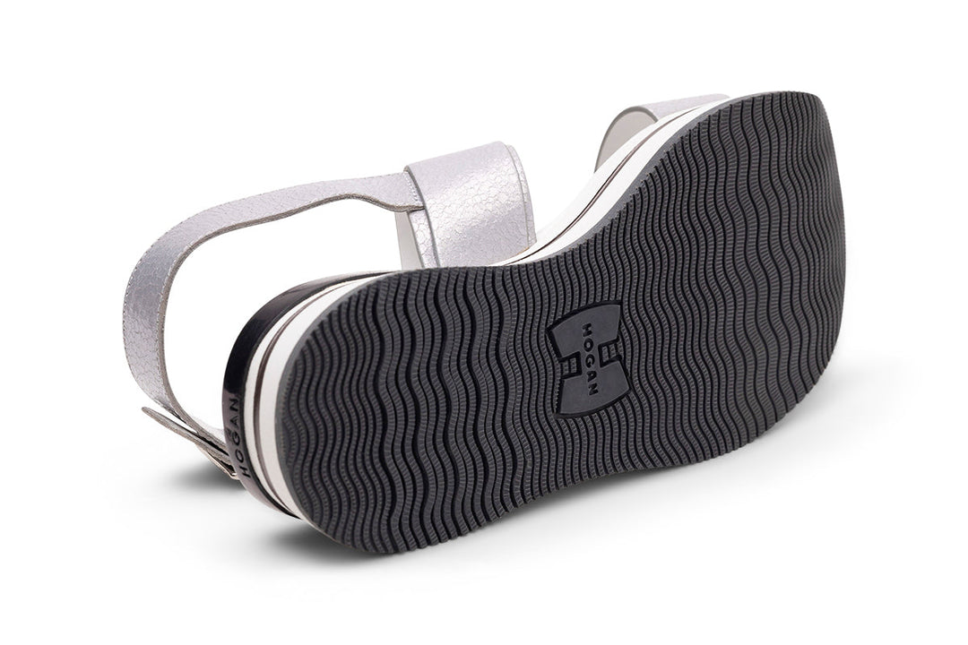 Hogan H257 Leather Sandals in Silver