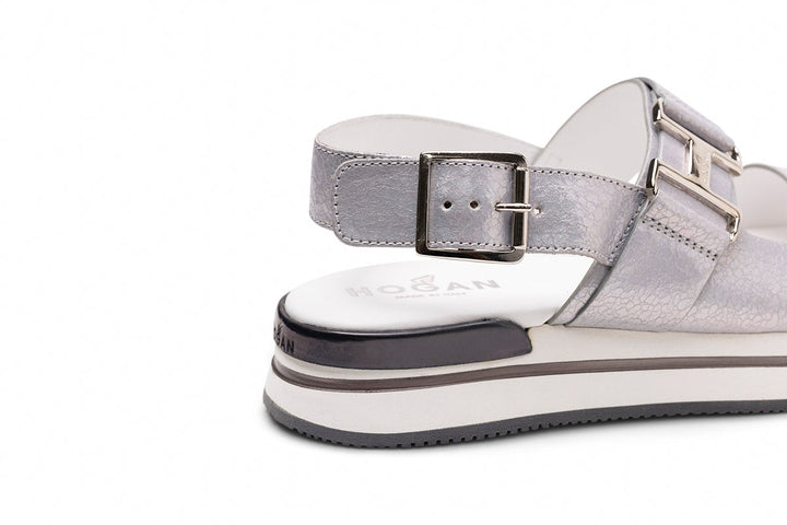 Hogan H257 Leather Sandals in Silver