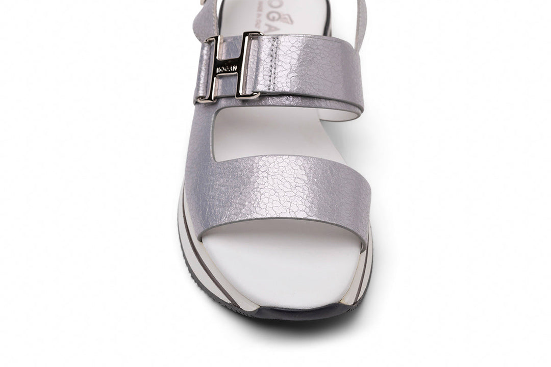 Hogan H257 Leather Sandals in Silver