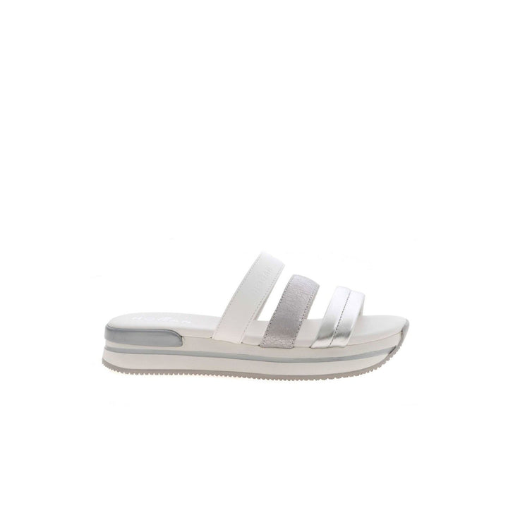 Hogan H257 Leather Sandals in White/Silver