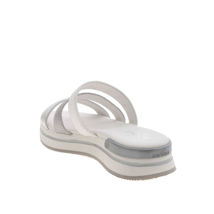 Hogan H257 Leather Sandals in White/Silver