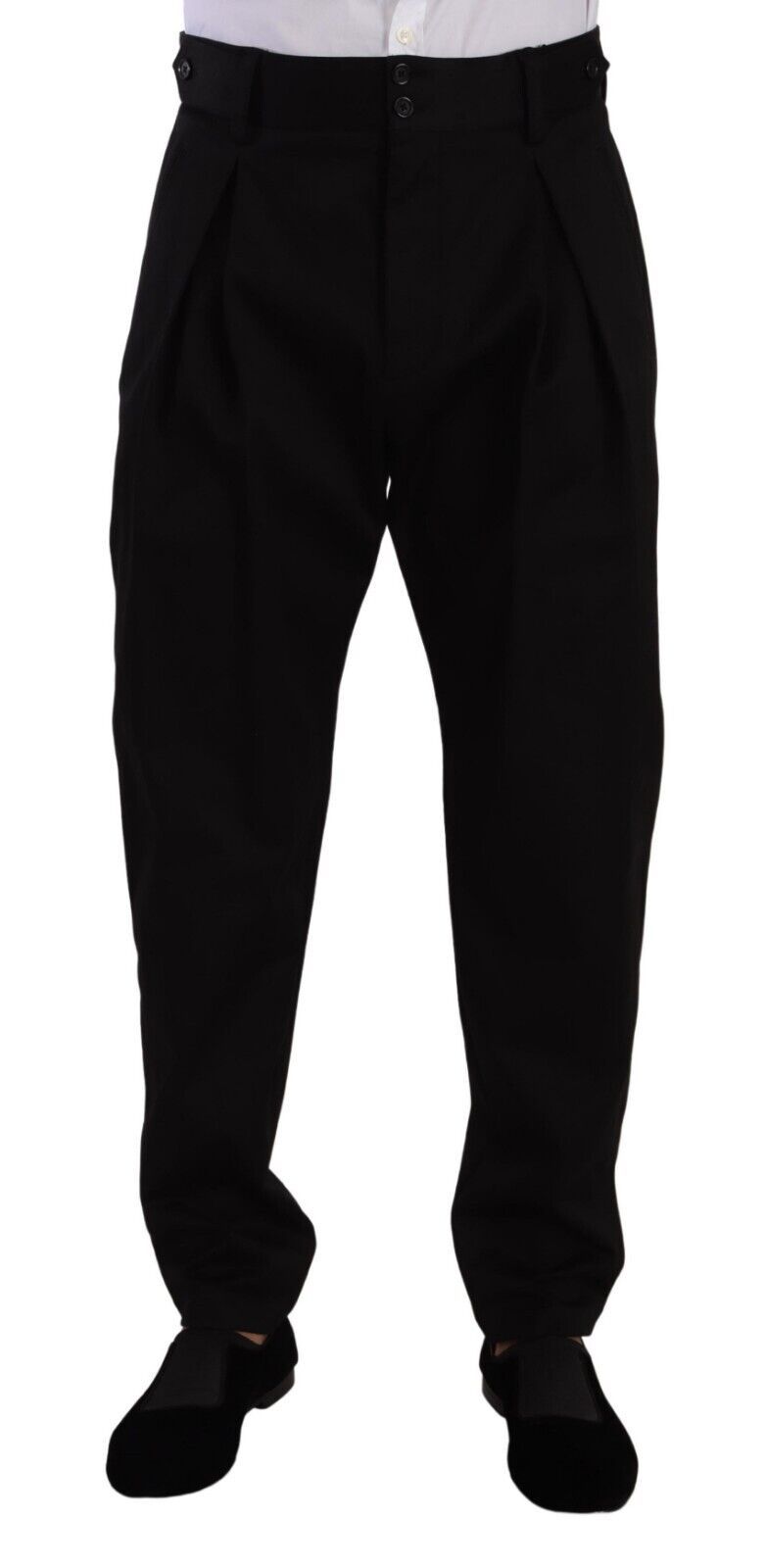 white christmas dresses Dolce & Gabbana Black Cotton High Waist Men Trouser Dress Pants