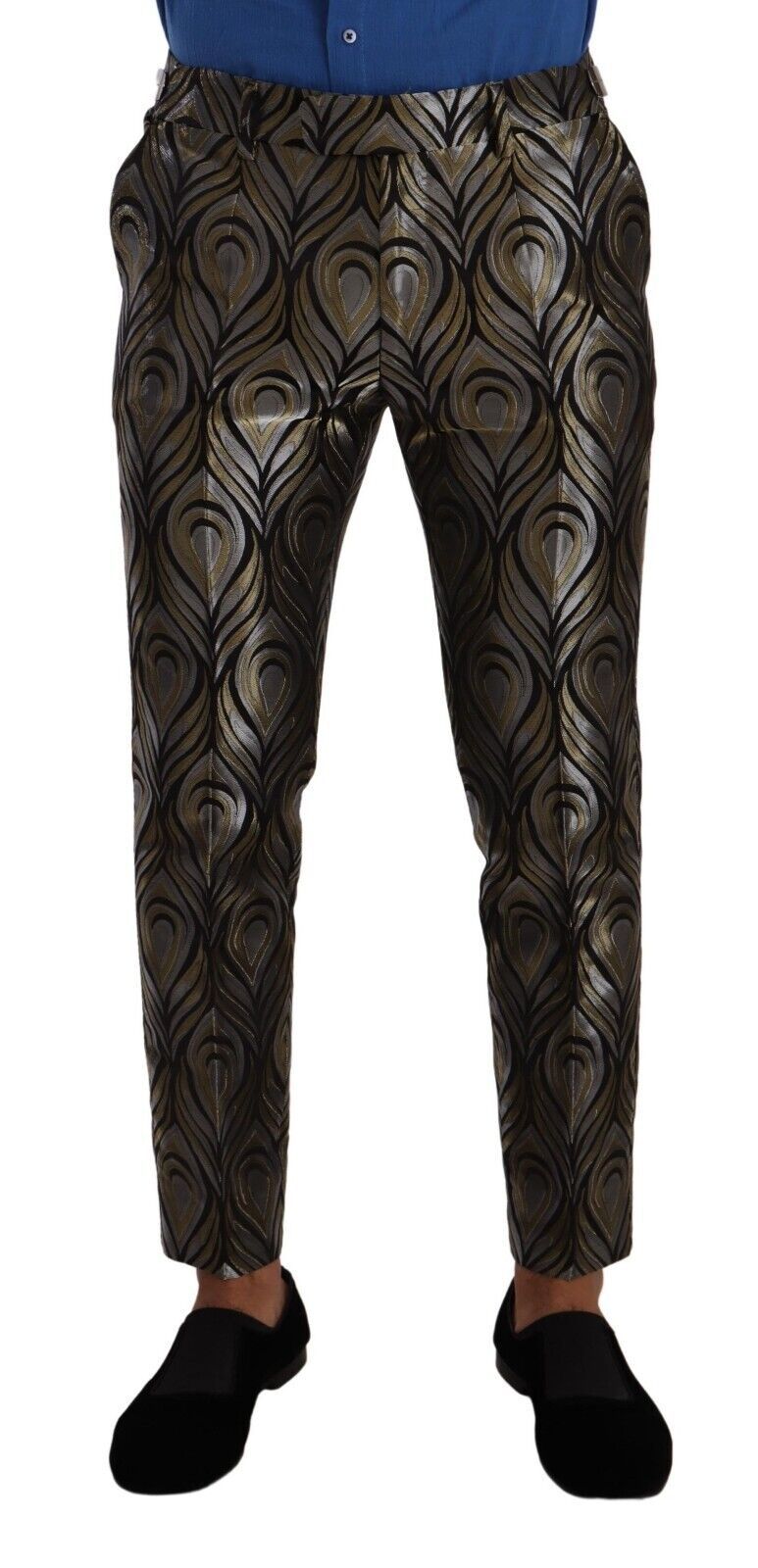 Dolce & Gabbana Silver Gold Jacquard Men Trouser Dress Pants Dolce & Gabbana Silver Gold Jacquard Men Trouser Dress Pants
