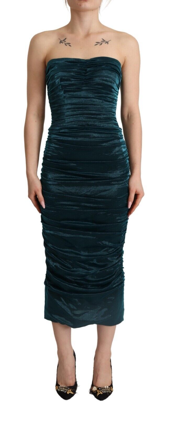 Dolce & Gabbana Turquoise Bustier Bodice Draped Midi Dress - IT44