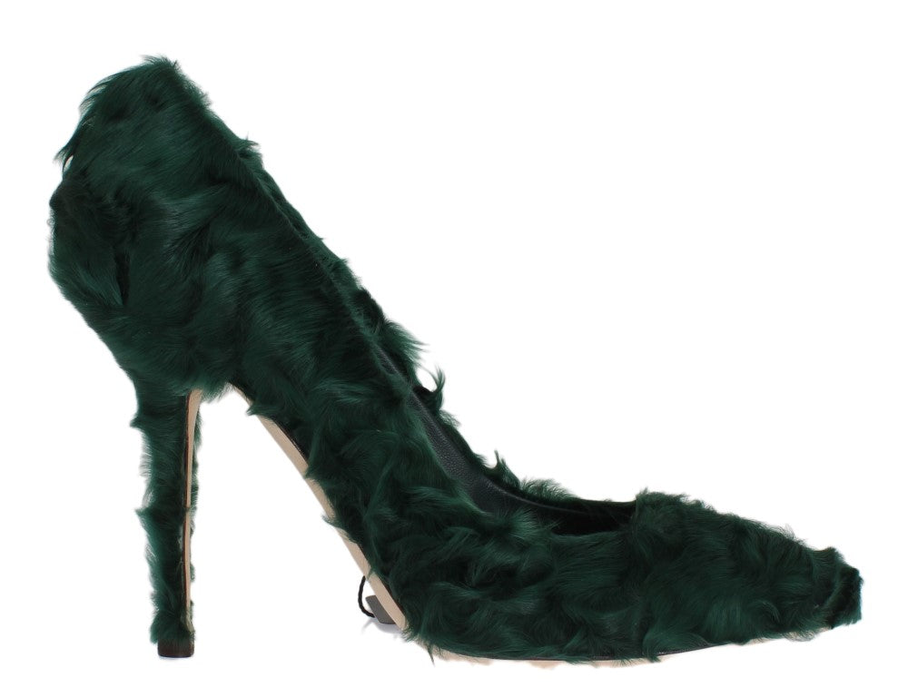 【VIP価格】DOLCE & GABBANA Green Xiangao Fur Pumps Dolce & Gabbana Elegant Green Xiangao Fur Leather Pumps