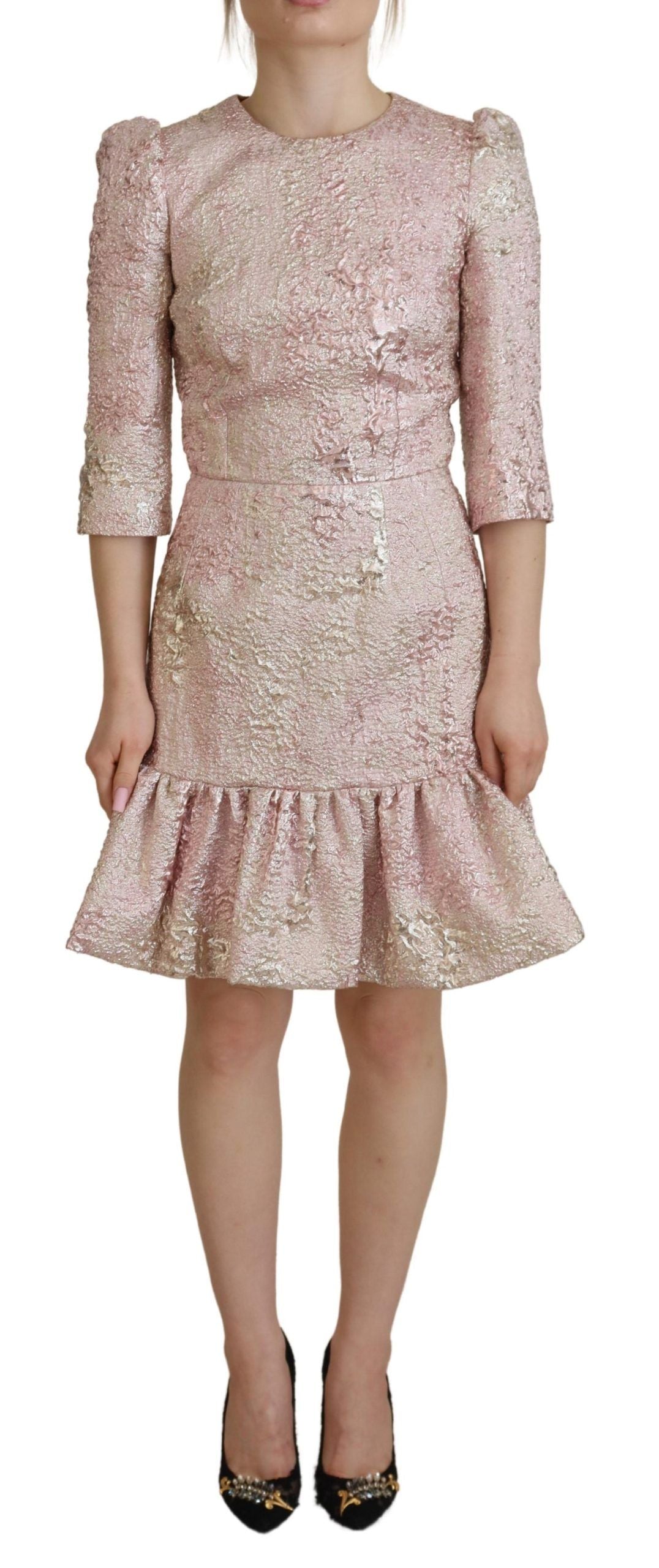 pink designer midi dress Dolce & Gabbana Elegant Pink Jacquard Midi Sheath Dress IT38