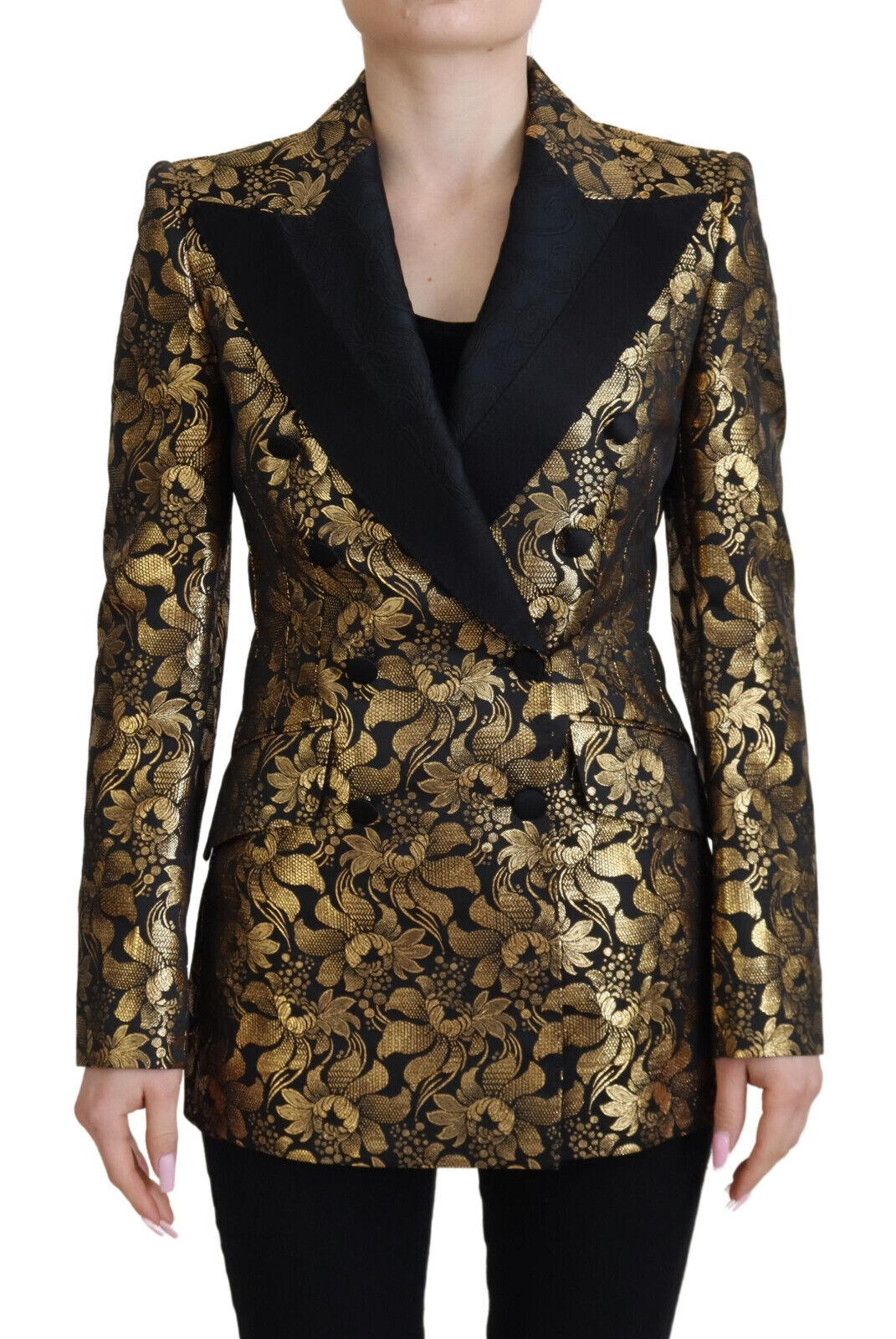 Dolce Gabbana Black Gold Jacquard Coat Blazer Jacket