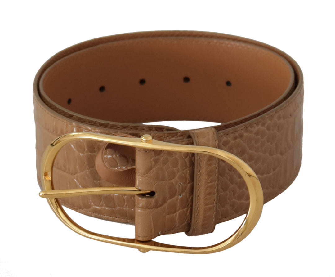 Dolce & Gabbana - Dolce & Gabbana Elegant Beige Leather Belt with Engraved Buckle - WMB124 - 75 - Ask Me Wear