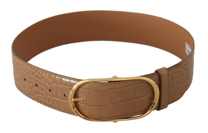 Dolce & Gabbana - Dolce & Gabbana Elegant Beige Leather Belt with Engraved Buckle - WMB124 - 75 - Ask Me Wear