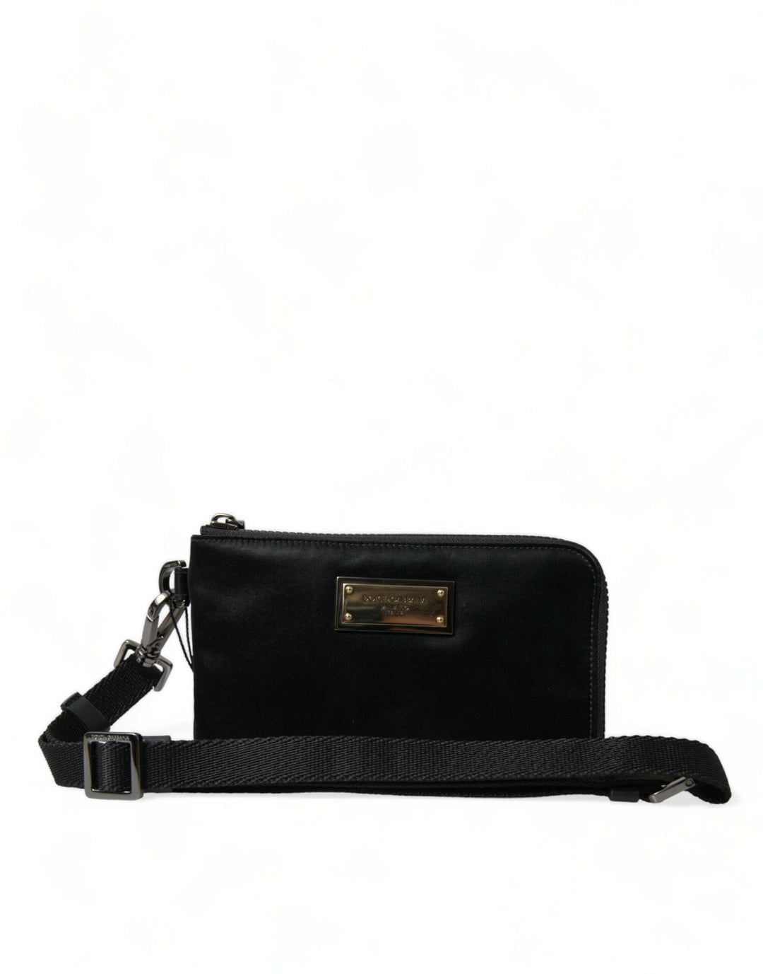 Dolce & Gabbana - Dolce & Gabbana Elegant Black Nylon Leather Pouch with Silver Details - BAG1350 - Ask Me Wear
