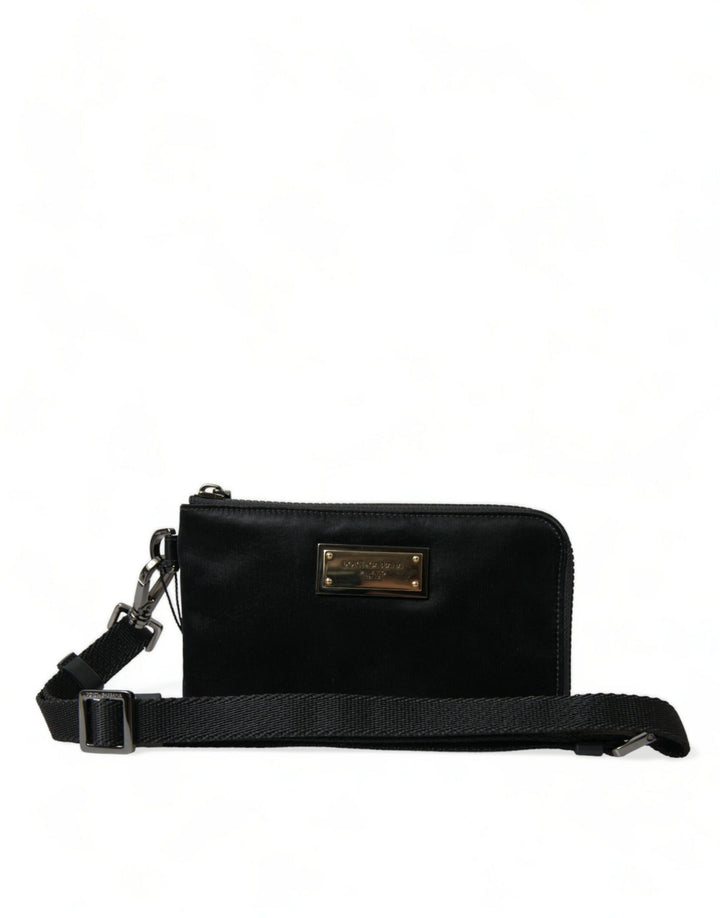 Dolce & Gabbana - Dolce & Gabbana Elegant Black Nylon Leather Pouch with Silver Details - BAG1350 - Ask Me Wear