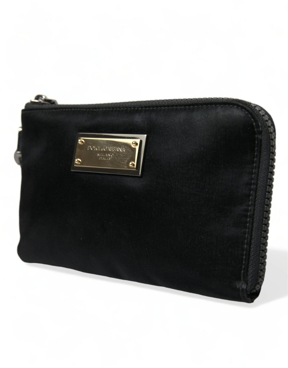 Dolce & Gabbana - Dolce & Gabbana Elegant Black Nylon Leather Pouch with Silver Details - BAG1350 - Ask Me Wear