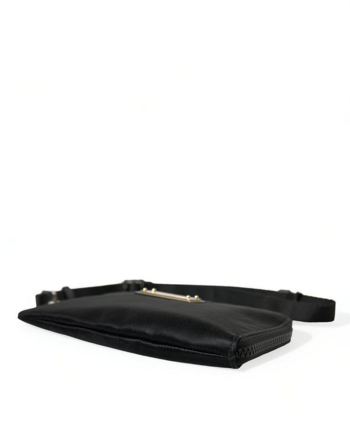Dolce & Gabbana - Dolce & Gabbana Elegant Black Nylon Leather Pouch with Silver Details - BAG1350 - Ask Me Wear
