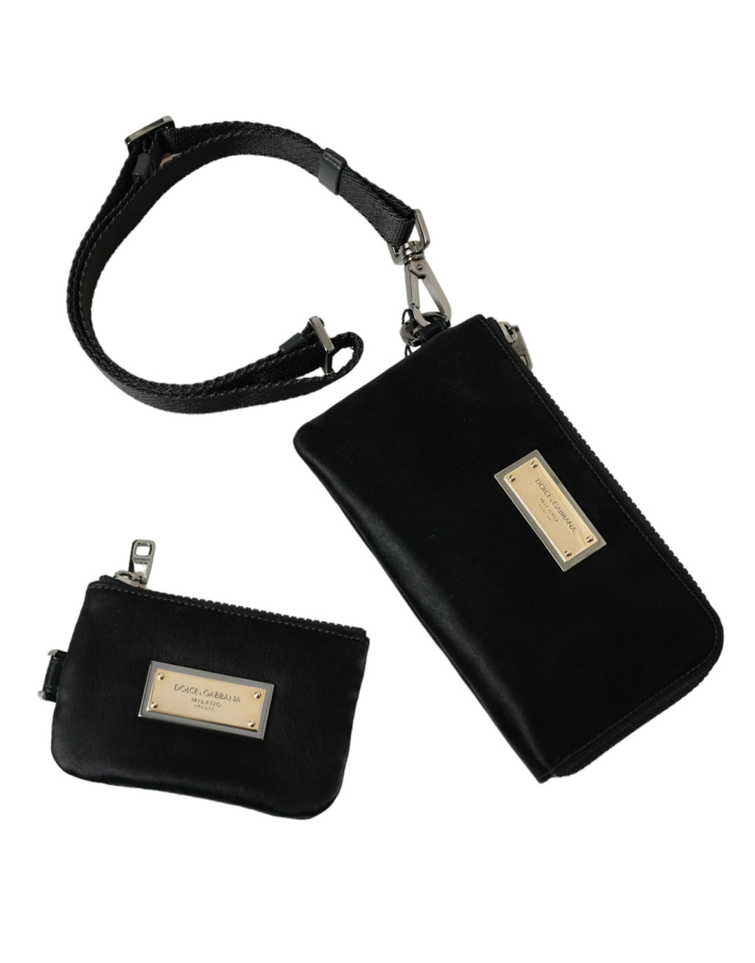 Dolce & Gabbana - Dolce & Gabbana Elegant Black Nylon Leather Pouch with Silver Details - BAG1350 - Ask Me Wear