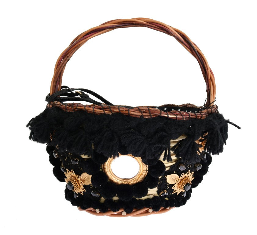 Dolce & Gabbana - Dolce & Gabbana Chic Beige & Black Straw Snakeskin Bucket Bag - VAS1258 - Ask Me Wear