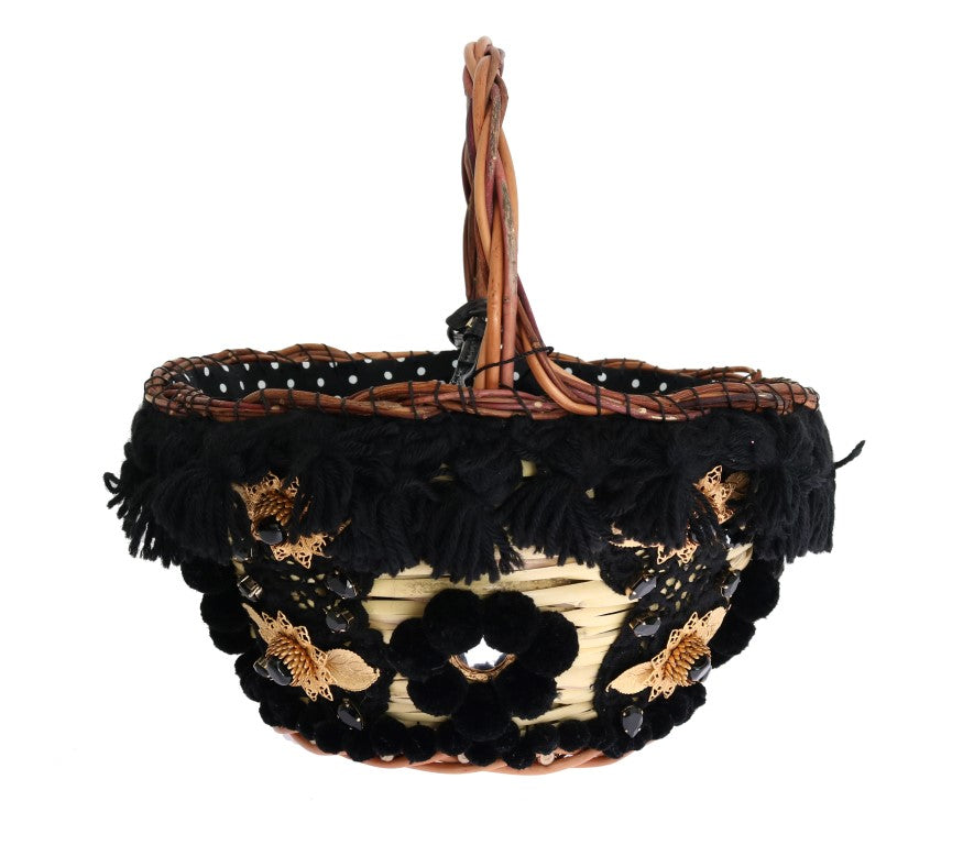 Dolce & Gabbana - Dolce & Gabbana Chic Beige & Black Straw Snakeskin Bucket Bag - VAS1258 - Ask Me Wear