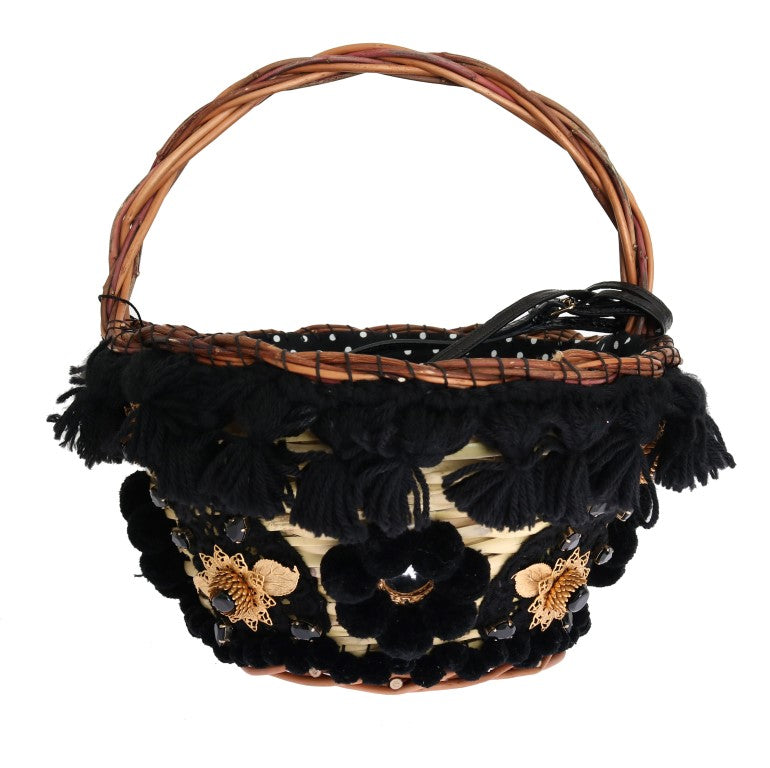 Dolce & Gabbana - Dolce & Gabbana Chic Beige & Black Straw Snakeskin Bucket Bag - VAS1258 - Ask Me Wear