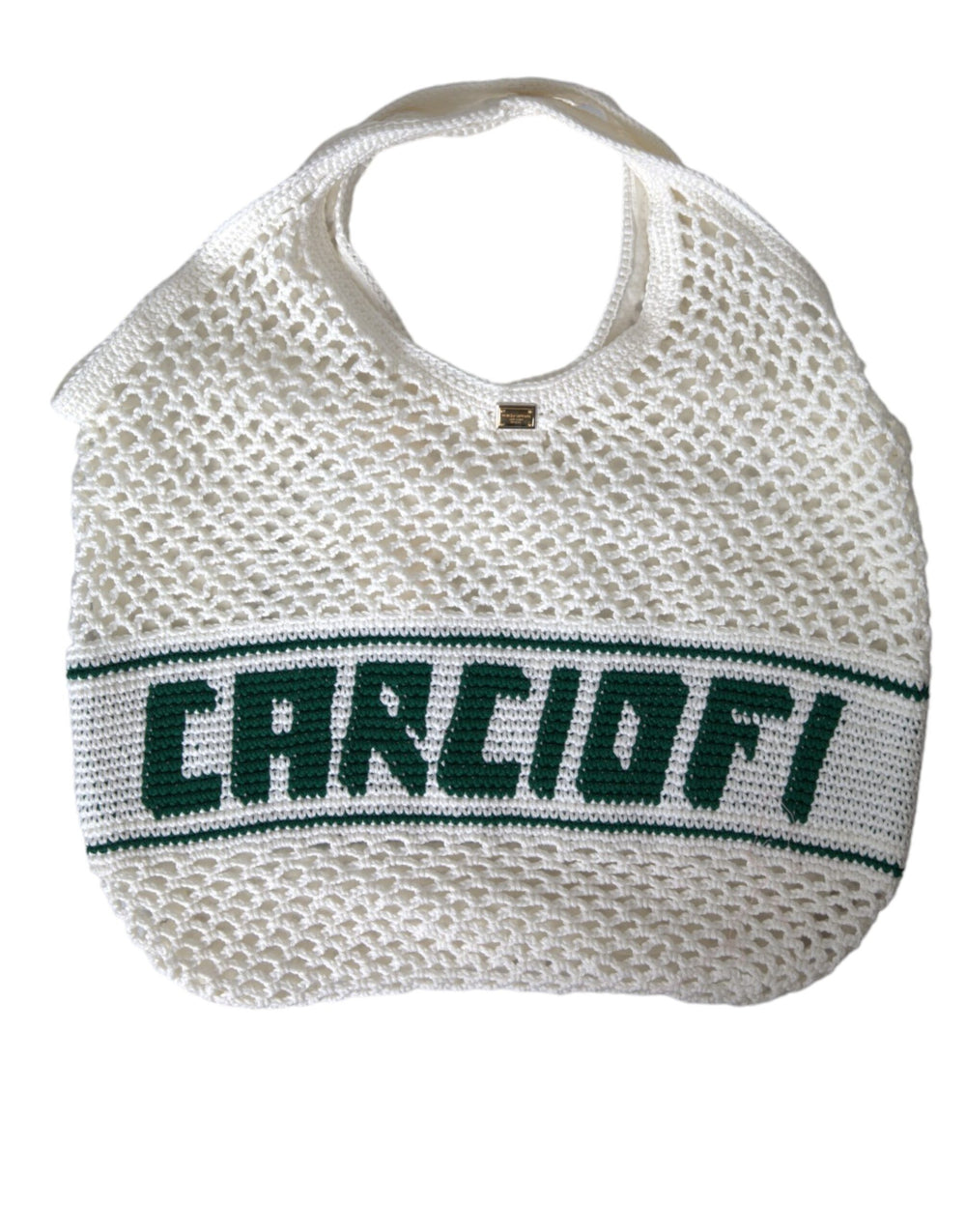 Dolce & Gabbana - Dolce & Gabbana White Green Knitted Cotton Logo Shopping Tote Bag - BAG1448 - Ask Me Wear