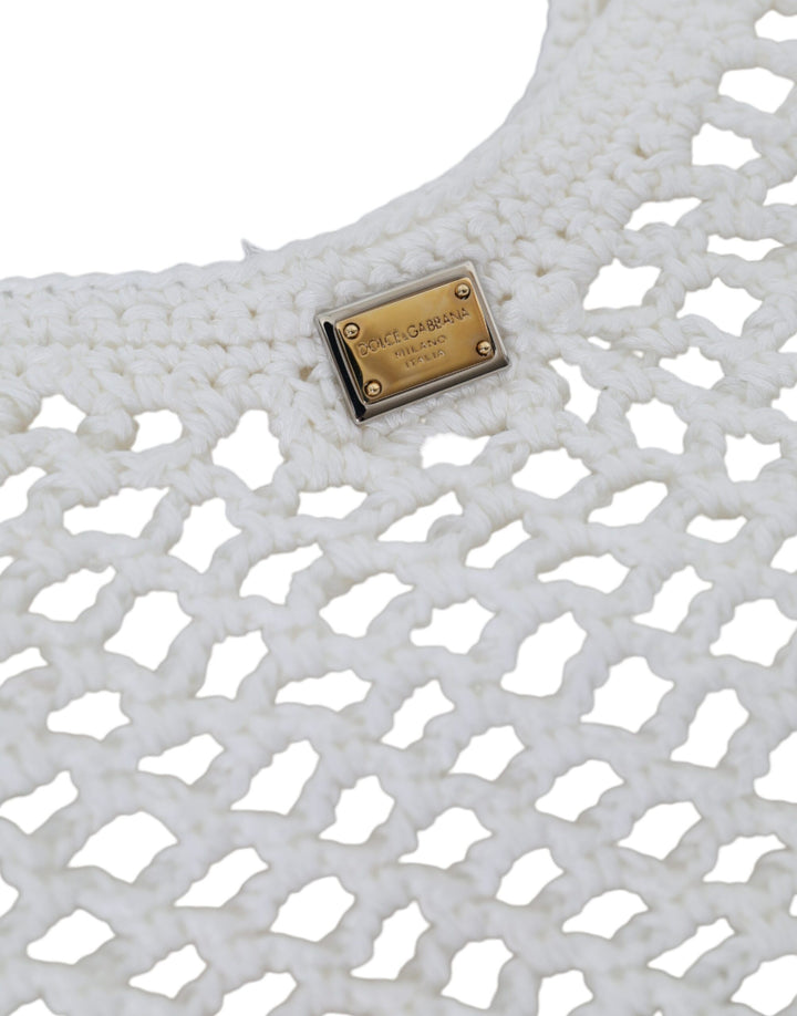 Dolce & Gabbana - Dolce & Gabbana White Green Knitted Cotton Logo Shopping Tote Bag - BAG1448 - Ask Me Wear
