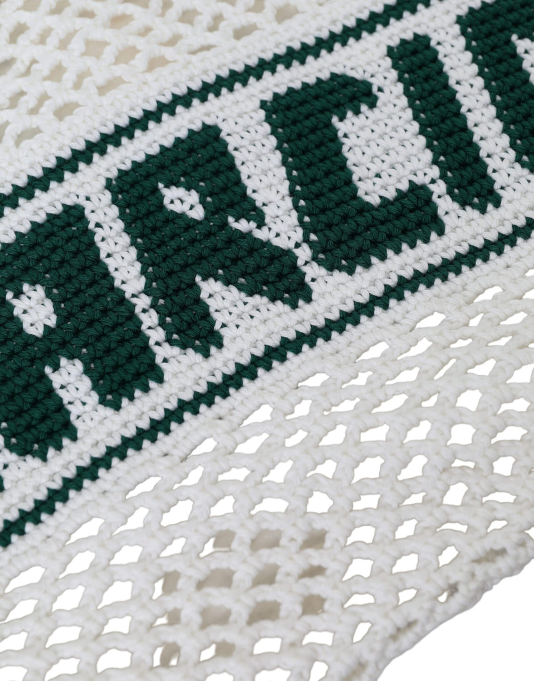Dolce & Gabbana - Dolce & Gabbana White Green Knitted Cotton Logo Shopping Tote Bag - BAG1448 - Ask Me Wear