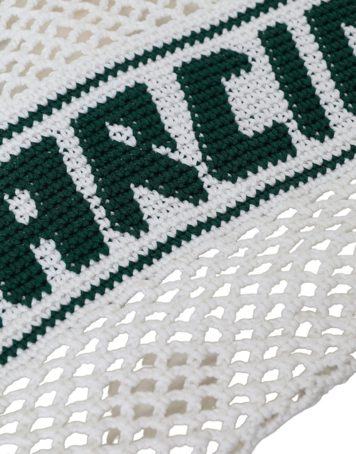 Dolce & Gabbana - Dolce & Gabbana White Green Knitted Cotton Logo Shopping Tote Bag - BAG1448 - Ask Me Wear