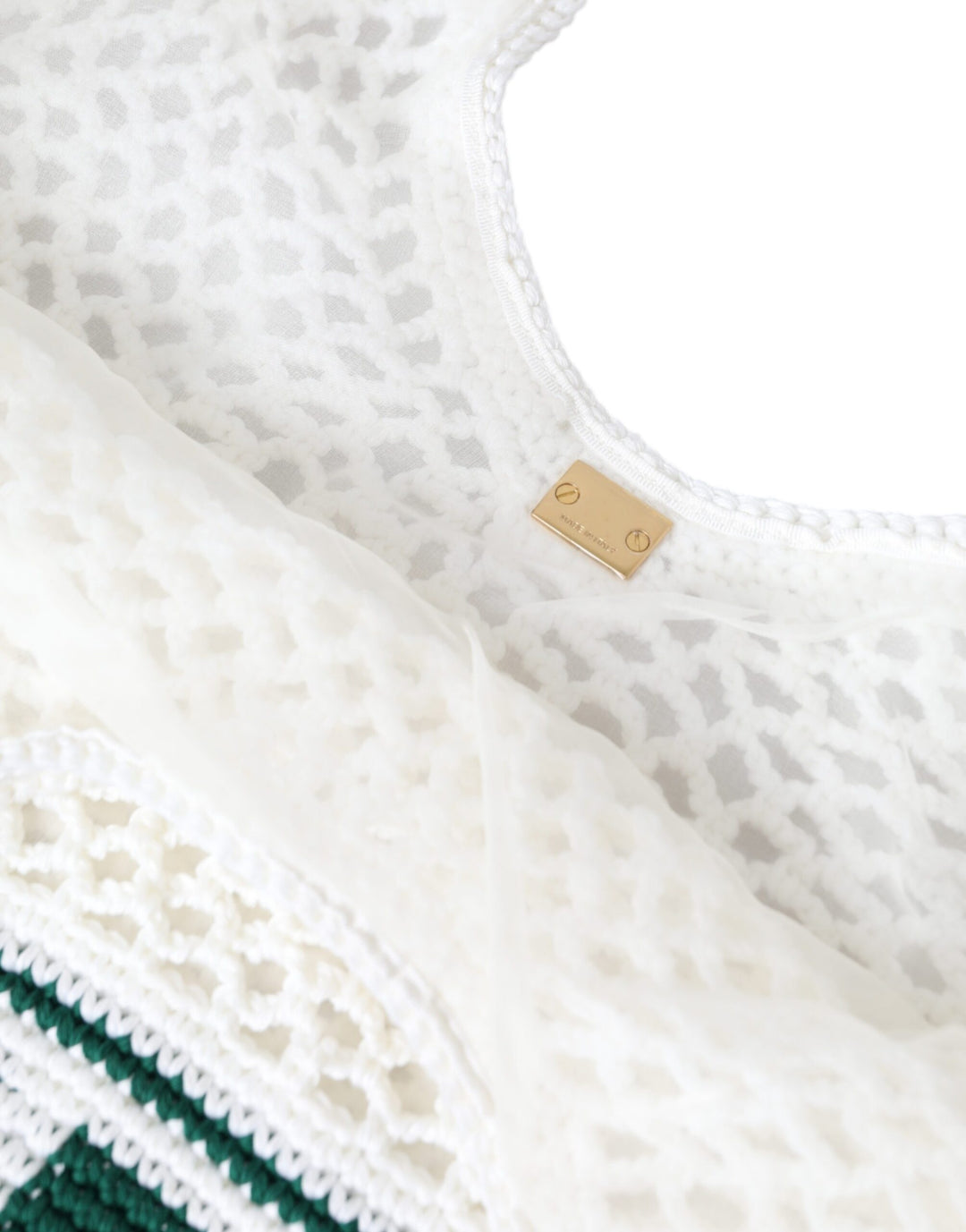 Dolce & Gabbana - Dolce & Gabbana White Green Knitted Cotton Logo Shopping Tote Bag - BAG1448 - Ask Me Wear