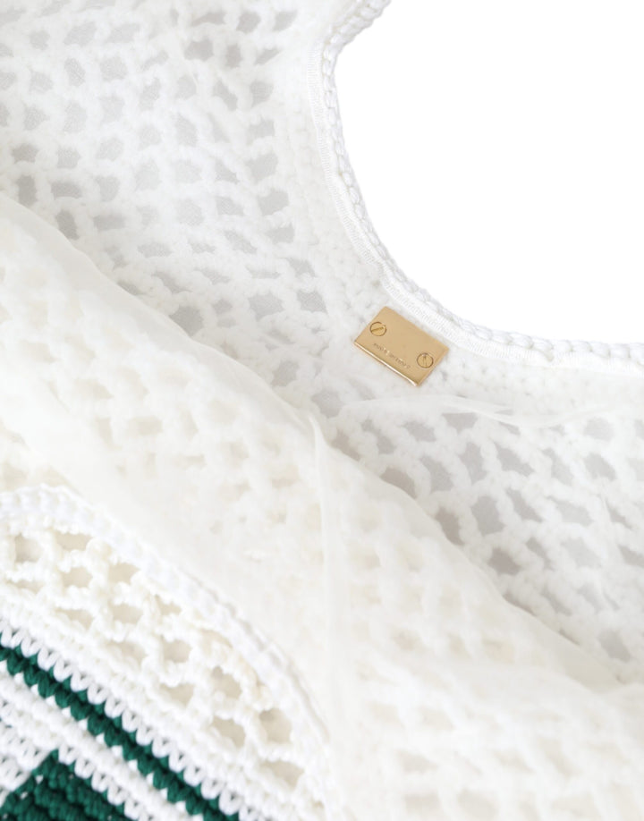 Dolce & Gabbana - Dolce & Gabbana White Green Knitted Cotton Logo Shopping Tote Bag - BAG1448 - Ask Me Wear