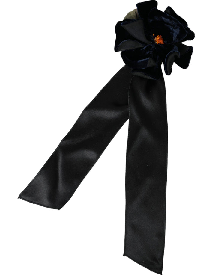 Dolce & Gabbana - Dolce & Gabbana Black Silk Gold Brass Floral Hair Pin Brooch - SMY10193 - Ask Me Wear