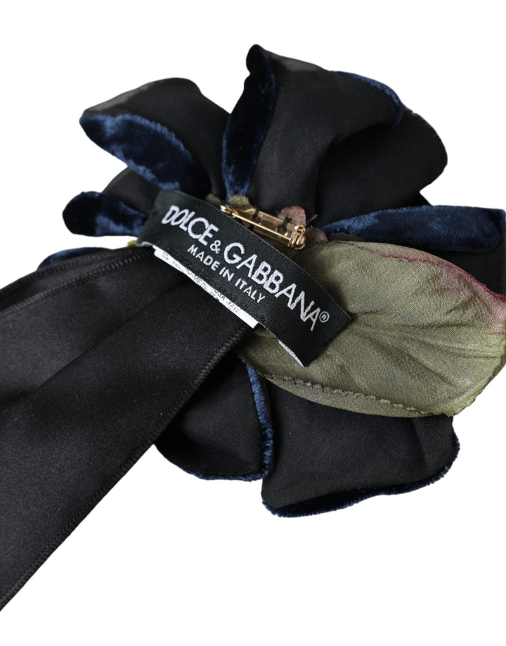 Dolce & Gabbana - Dolce & Gabbana Black Silk Gold Brass Floral Hair Pin Brooch - SMY10193 - Ask Me Wear