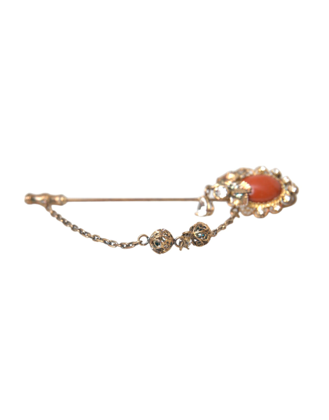 Dolce & Gabbana - Dolce & Gabbana Gold Brass Crystal Chain 925 Sterling Silver Pin Brooch - SMY10290 - Ask Me Wear