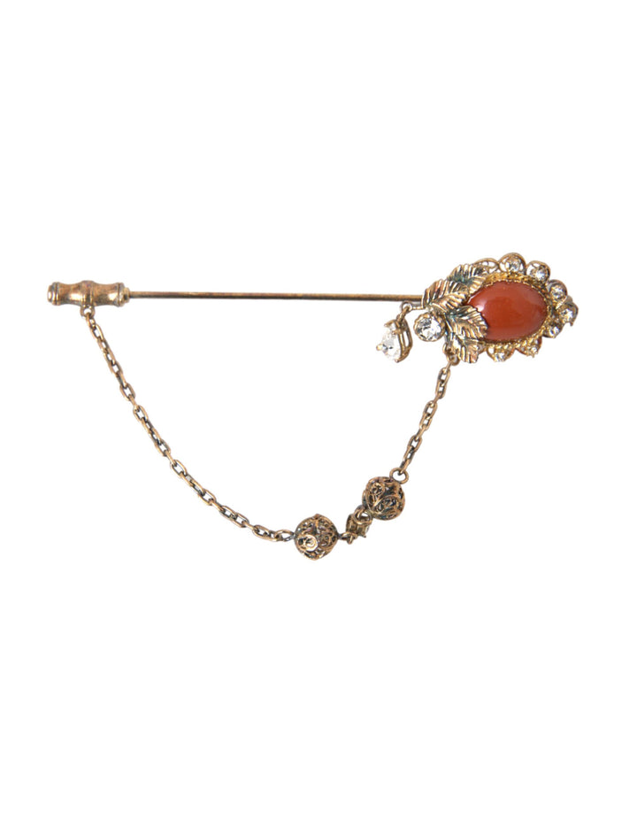 Dolce & Gabbana - Dolce & Gabbana Gold Brass Crystal Chain 925 Sterling Silver Pin Brooch - SMY10290 - Ask Me Wear