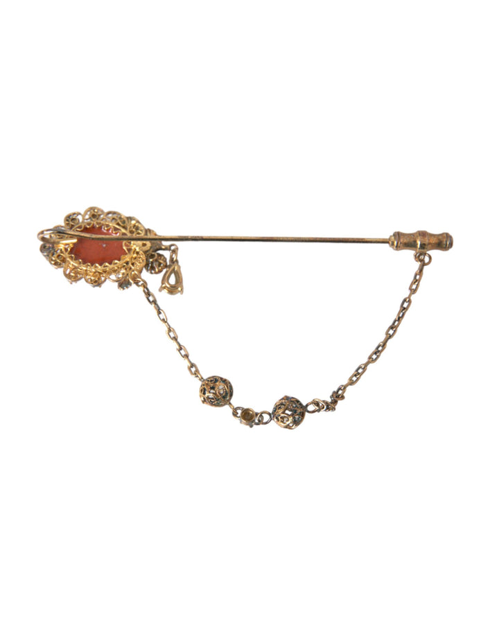 Dolce & Gabbana - Dolce & Gabbana Gold Brass Crystal Chain 925 Sterling Silver Pin Brooch - SMY10290 - Ask Me Wear